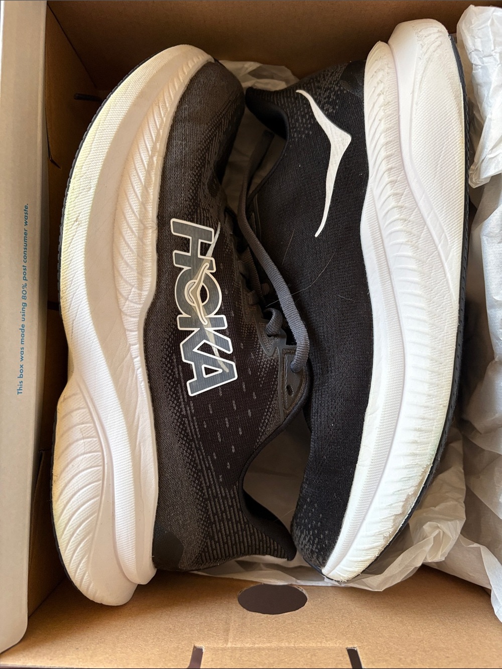 Hoka women’s  Black and White Running Mach 6 shoes size 9 wide